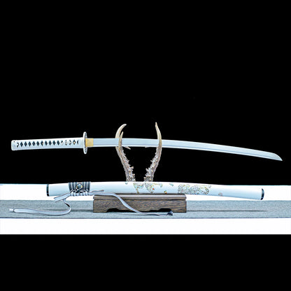 Real Katana Sword – High Performance T10 Carbon Steel Blade – Full Tang – White Scabbard – Premium Quality