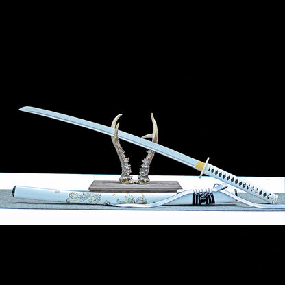 Real Katana Sword – High Performance T10 Carbon Steel Blade – Full Tang – White Scabbard – Premium Quality