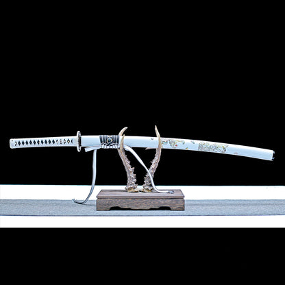 Real Katana Sword – High Performance T10 Carbon Steel Blade – Full Tang – White Scabbard – Premium Quality