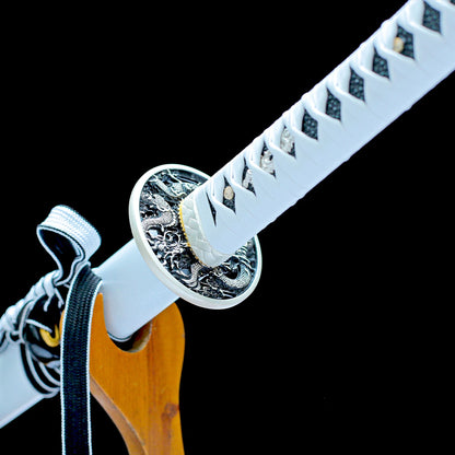 Real Katana Sword – High Performance T10 Carbon Steel Blade – Full Tang – White Scabbard – Premium Quality