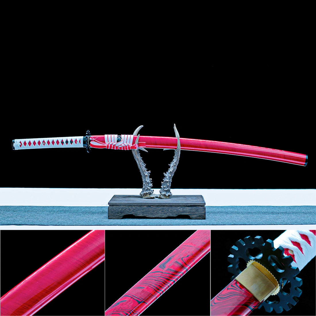 Real Katana Sword – Handmade Red T10 Carbon Steel Blade – Red Scabbard – Full Tang – Battle Ready