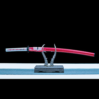 Real Katana Sword – Handmade Red T10 Carbon Steel Blade – Red Scabbard – Full Tang – Battle Ready