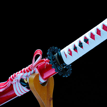 Real Katana Sword – Handmade Red T10 Carbon Steel Blade – Red Scabbard – Full Tang – Battle Ready