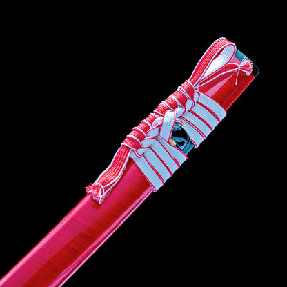 Real Katana Sword – Handmade Red T10 Carbon Steel Blade – Red Scabbard – Full Tang – Battle Ready