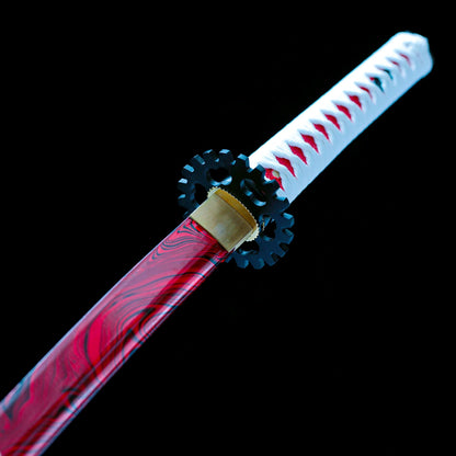 Real Katana Sword – Handmade Red T10 Carbon Steel Blade – Red Scabbard – Full Tang – Battle Ready