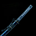 Glacier Fang 72 cm T10 blade displayed with saya