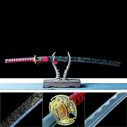 Real Samurai Sword – Handmade 1060 Carbon Steel Blade – Black – Full Tang – Battle Ready