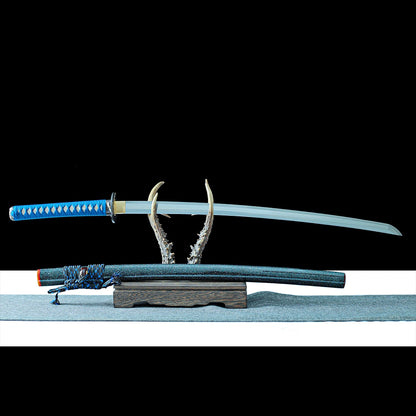 Real Samurai Sword – High Performance Damascus Pattern Steel Blade – Full Tang – Black Scabbard