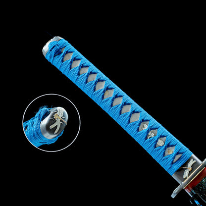 Real Samurai Sword – High Performance Damascus Pattern Steel Blade – Full Tang – Black Scabbard
