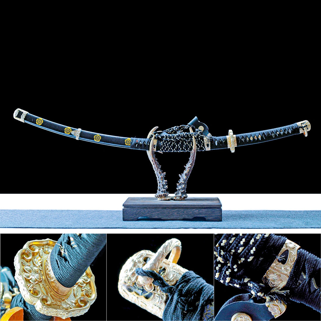 Real Tachi Sword – Handmade 1065 Carbon Steel Blade – Black – Full Tang – Collector’s Edition