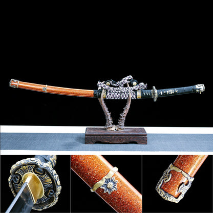 Real Tachi Sword – Handmade T10 High Carbon Steel Blade – Full Tang – Orange – Collector’s Edition