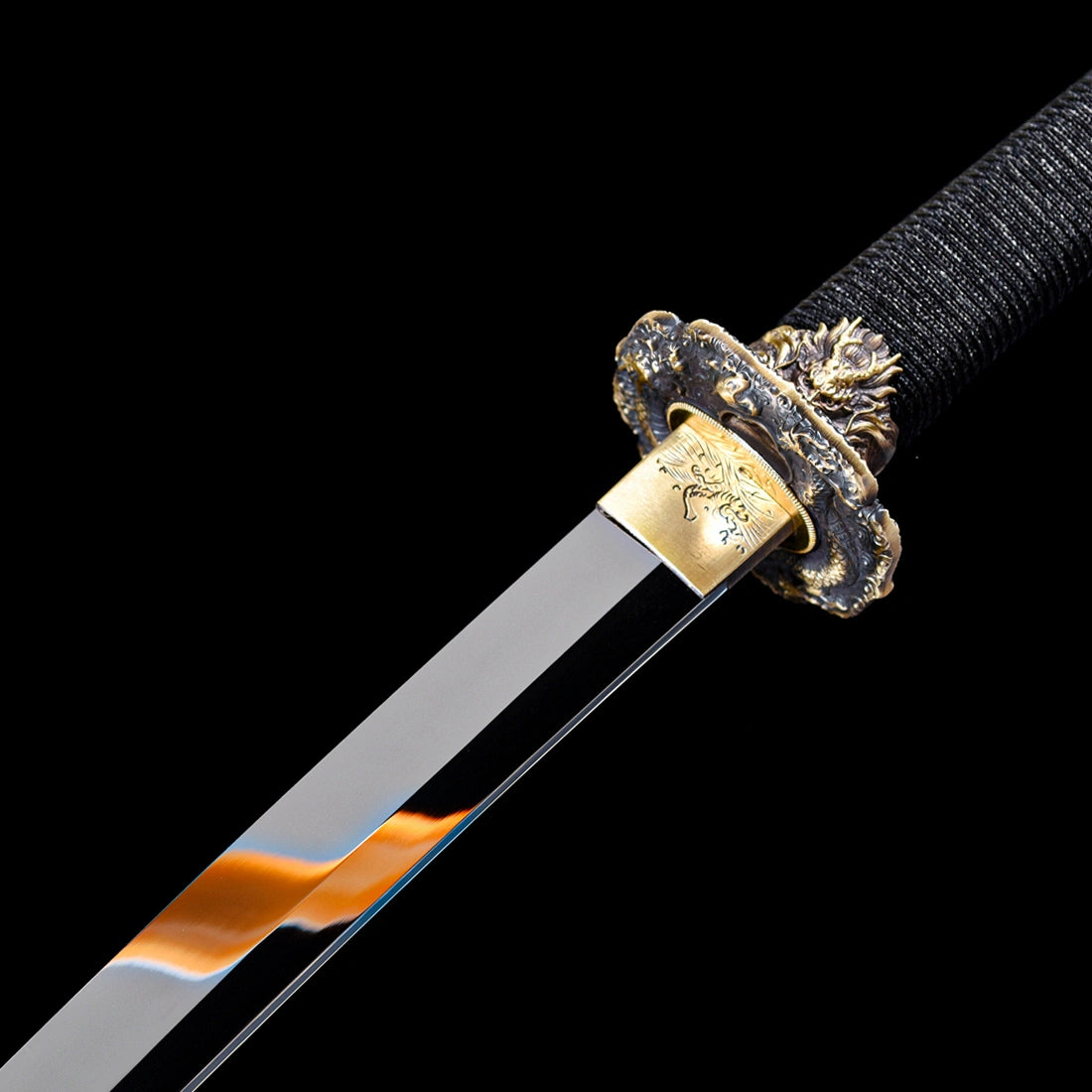 Tachi Sword – Full Black – S7 Tool Steel with Mirror Polish – Pure Copper Ornaments