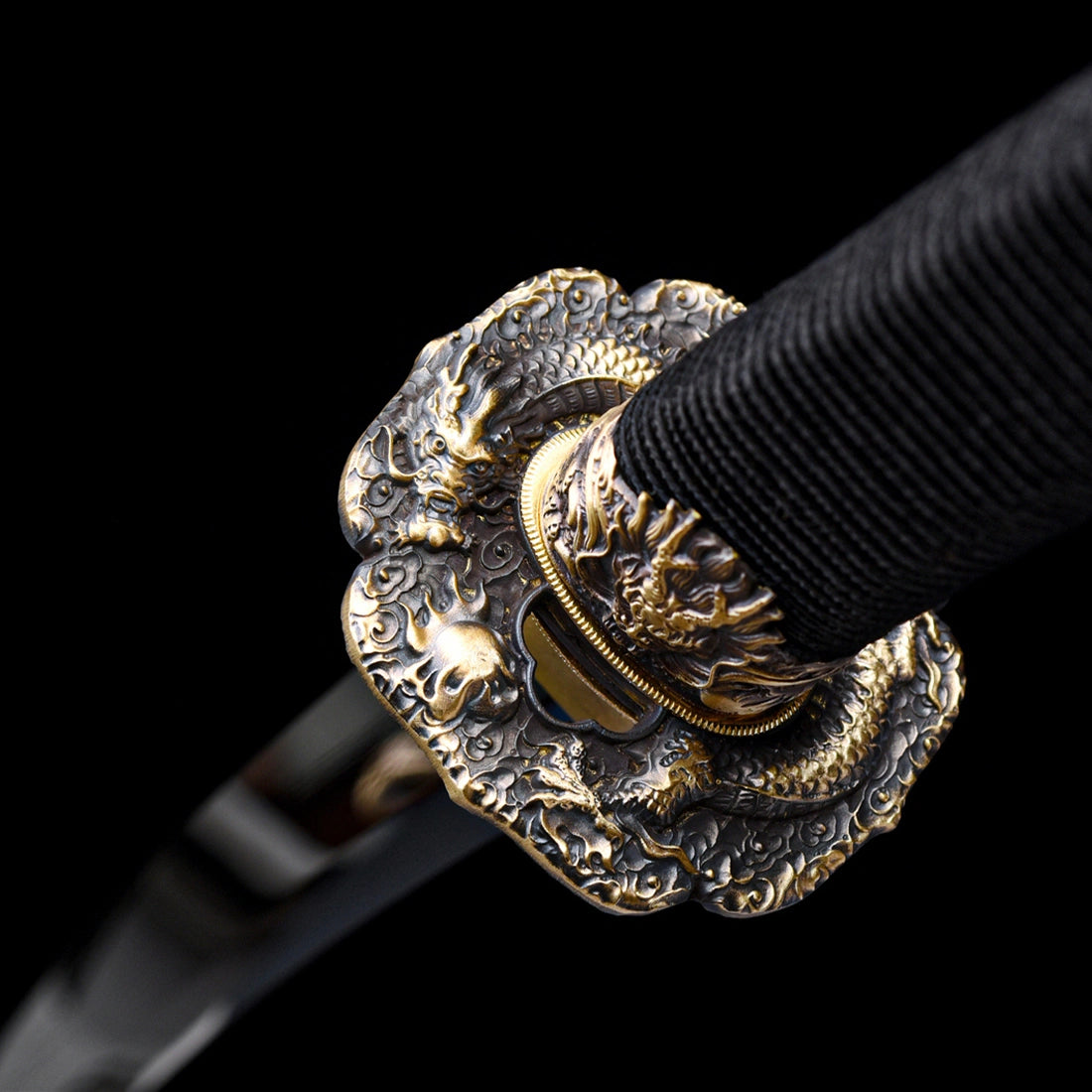 Tachi Sword – Full Black – S7 Tool Steel with Mirror Polish – Pure Copper Ornaments