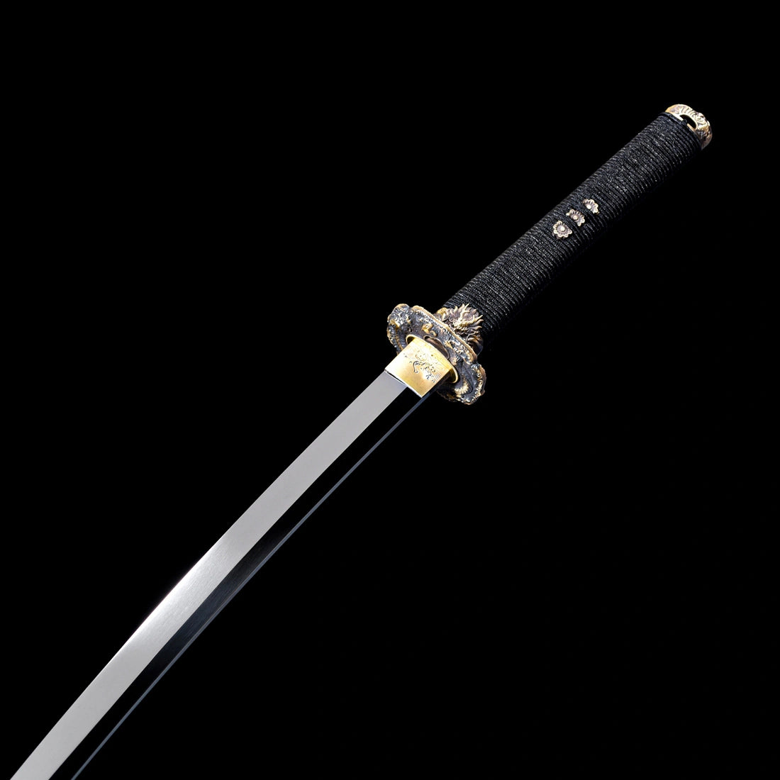 Tachi Sword – Full Black – S7 Tool Steel with Mirror Polish – Pure Copper Ornaments