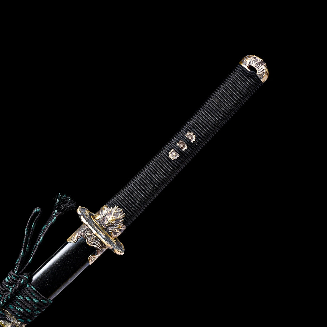 Tachi Sword – Full Black – S7 Tool Steel with Mirror Polish – Pure Copper Ornaments