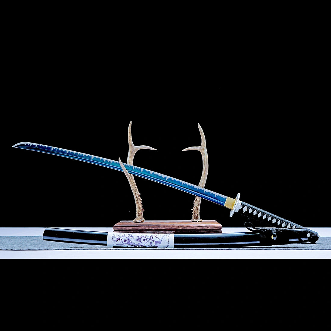 True Handmade Katana Sword – Blue 1065 Steel Blade  – Black Scabbard – Full Tang