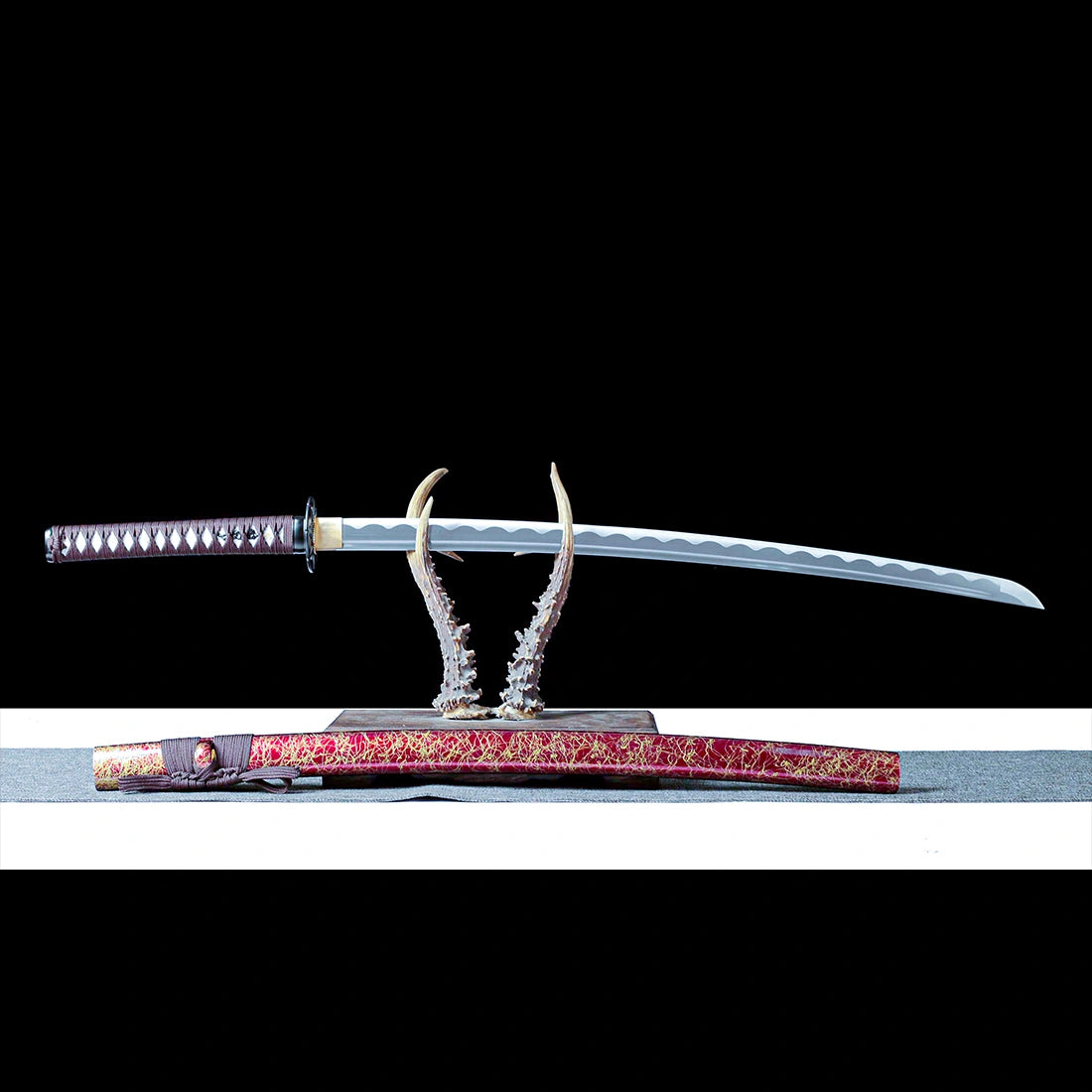 True Japanese Katana Sword – Handmade 1060 Carbon Steel Blade – Full Tang – Red – Premium Quality