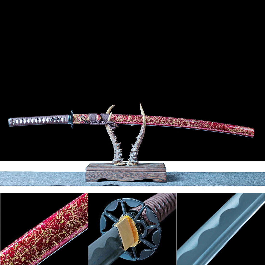 True Japanese Katana Sword – Handmade 1060 Carbon Steel Blade – Full Tang – Red – Premium Quality