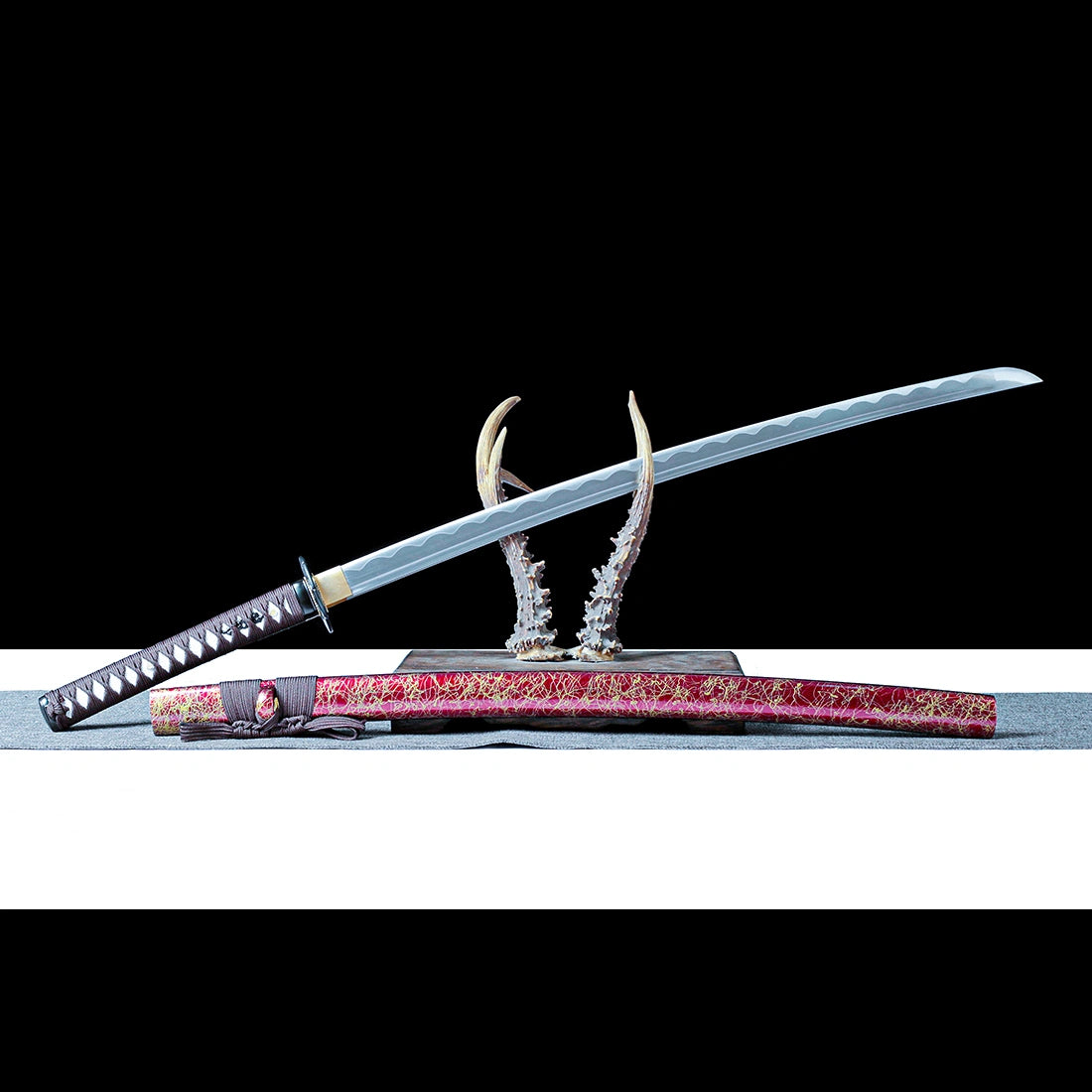 True Japanese Katana Sword – Handmade 1060 Carbon Steel Blade – Full Tang – Red – Premium Quality