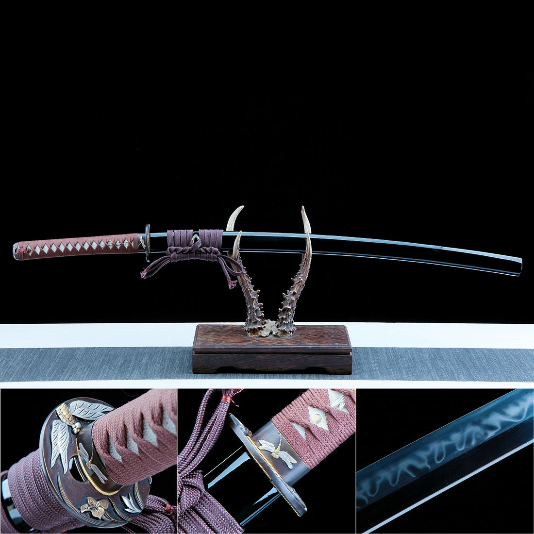 True Japanese Katana Sword – Handmade T10 High Carbon Steel Blade – Full Tang – Black Scabbard
