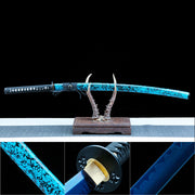 True Katana Sword – Handmade Blue T10 Carbon Steel Steel Blade – Blue – Battle Ready