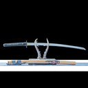 True Katana Sword – Handmade Damascus Pattern Steel Blade – Natural Wood Scabbard – Battle Ready