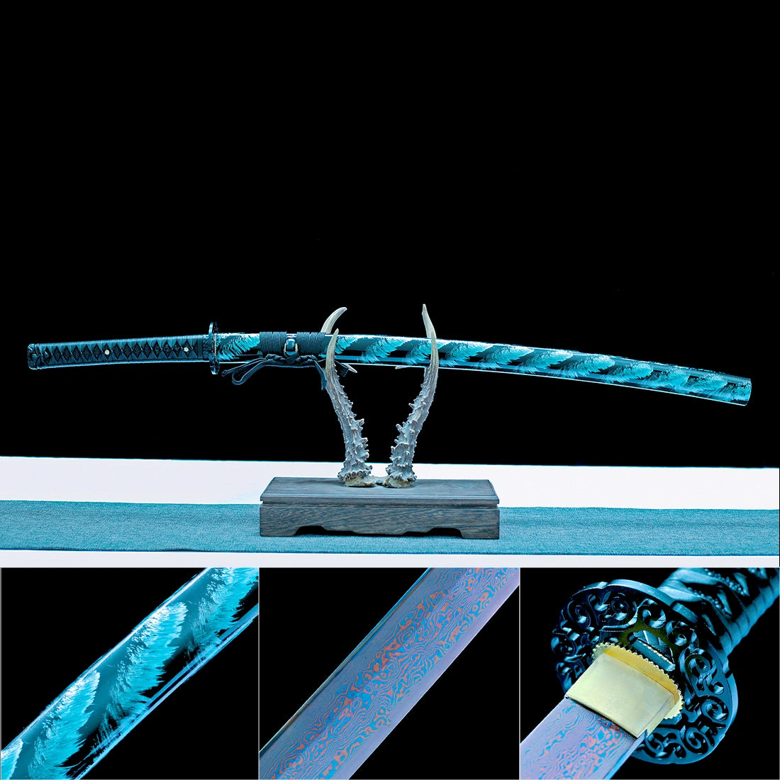 True Katana Sword – Handmade Damascus Pattern Steel Red Blade – Full Tang – Battle Ready
