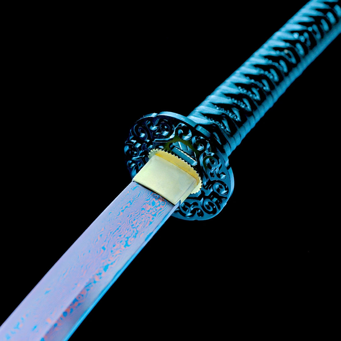 True Katana Sword – Handmade Damascus Pattern Steel Red Blade – Full Tang – Battle Ready
