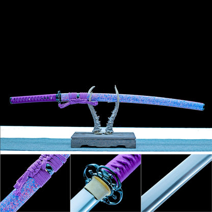 True Katana Sword – Handmade T10 Steel Blade – Purple – Battle Ready
