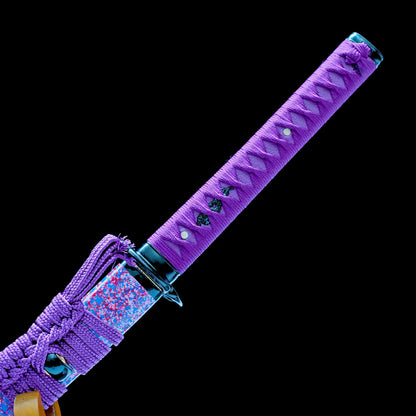 True Katana Sword – Handmade T10 Steel Blade – Purple – Battle Ready