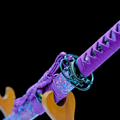True Katana Sword – Handmade T10 Steel Blade – Purple – Battle Ready
