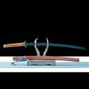 True Katana – Handmade Black Damascus Pattern Steel Blade – Brown Scabbard – Full Tang