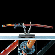 True Katana – Handmade Black Damascus Pattern Steel Blade – Brown Scabbard – Full Tang