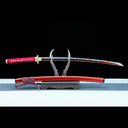 True Katana – Handmade Damascus Pattern Steel Blade – Red – Full Tang – Collector’s Edition