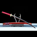 True Katana – Handmade Damascus Pattern Steel Blade – Red – Full Tang – Collector’s Edition