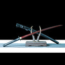 True Katana – Handmade Red Damascus Pattern Steel Blade – Full Tang – Black Scabbard – High Performance