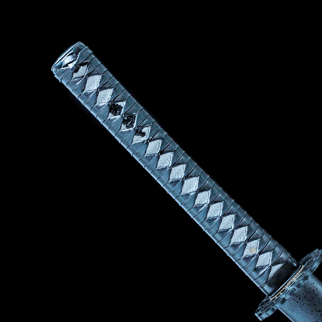 True Katana – Handmade Red Damascus Pattern Steel Blade – Full Tang – Black Scabbard – High Performance