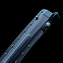High-strength composite tactical sheath throat with retention strap and reinforced eyelets