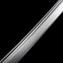 Intricate wave-like natural grain Hada pattern on hand-forged folded Damascus steel tachi blade with bo-hi