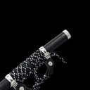 Scratch-resistant black textured marble-finish scabbard with dual leather ashi hangers and speckled sageo cord