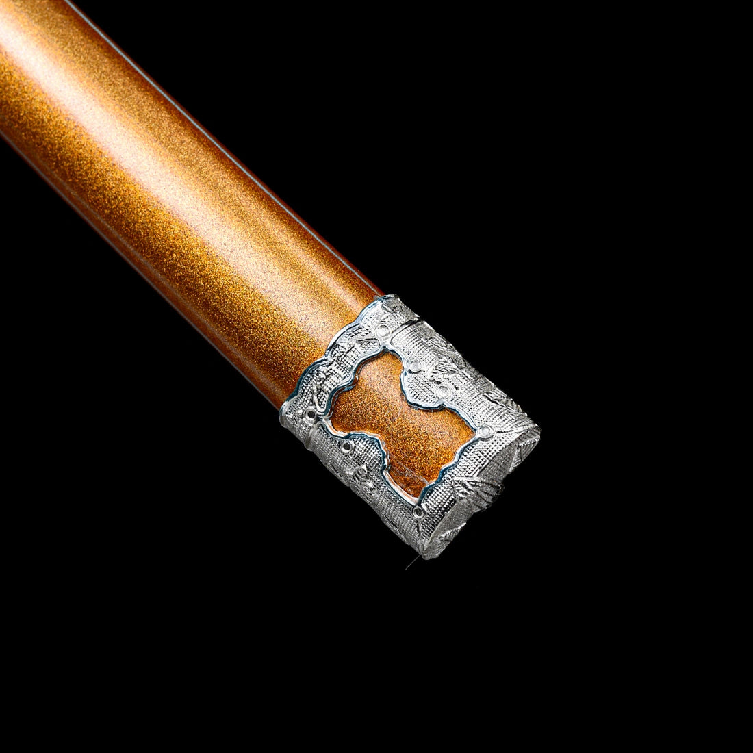 Glitter orange lacquered solid wood scabbard with ornate silver-plated kojiri end cap