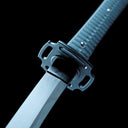 Close-up of PVD-coated 440C stainless steel tsuba and blade collar